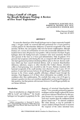 10 Ppm for Breath Hydrogen Testing: a Review of Five Years' Experience