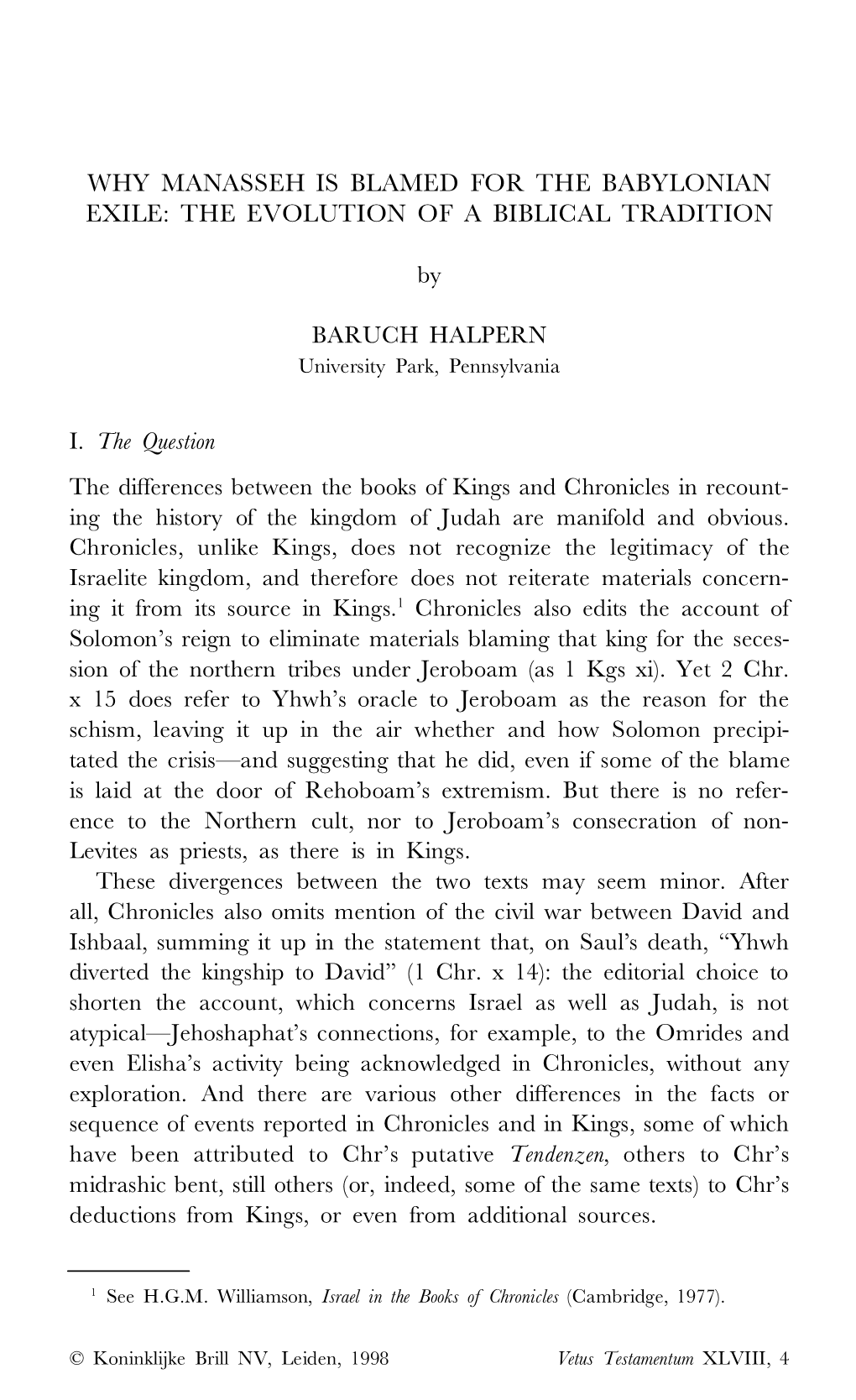 Why Manasseh Is Blamed for the Babylonian Exile: the Evolution of a Biblical Tradition