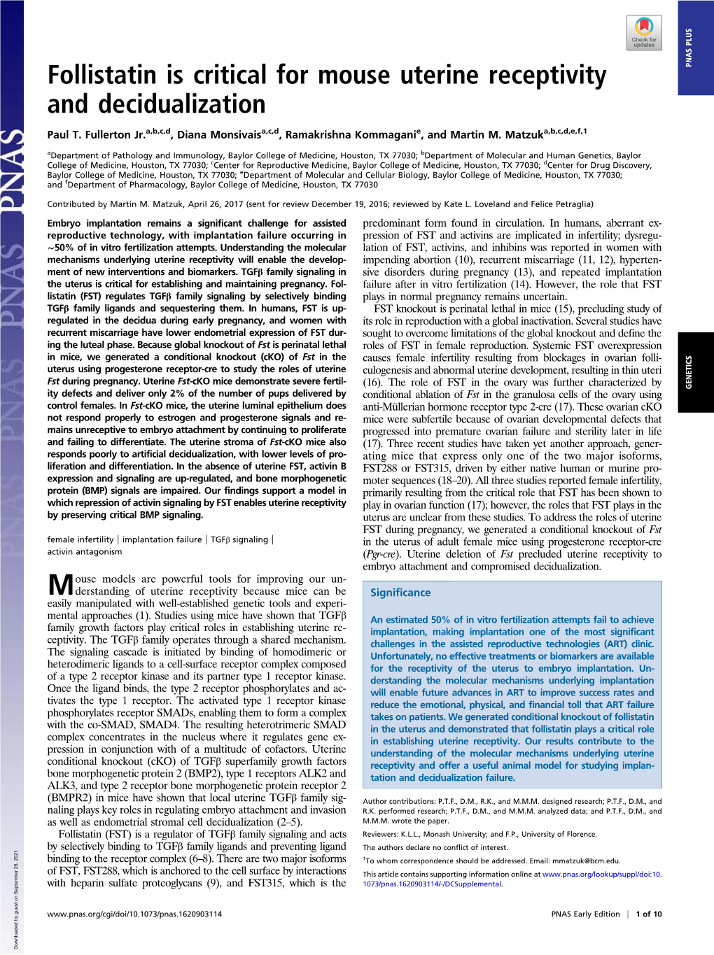 Follistatin Is Critical for Mouse Uterine Receptivity and Decidualization