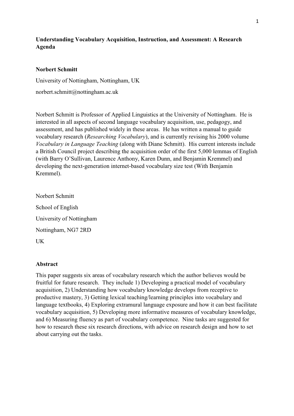 Understanding Vocabulary Acquisition, Instruction, and Assessment: a Research Agenda