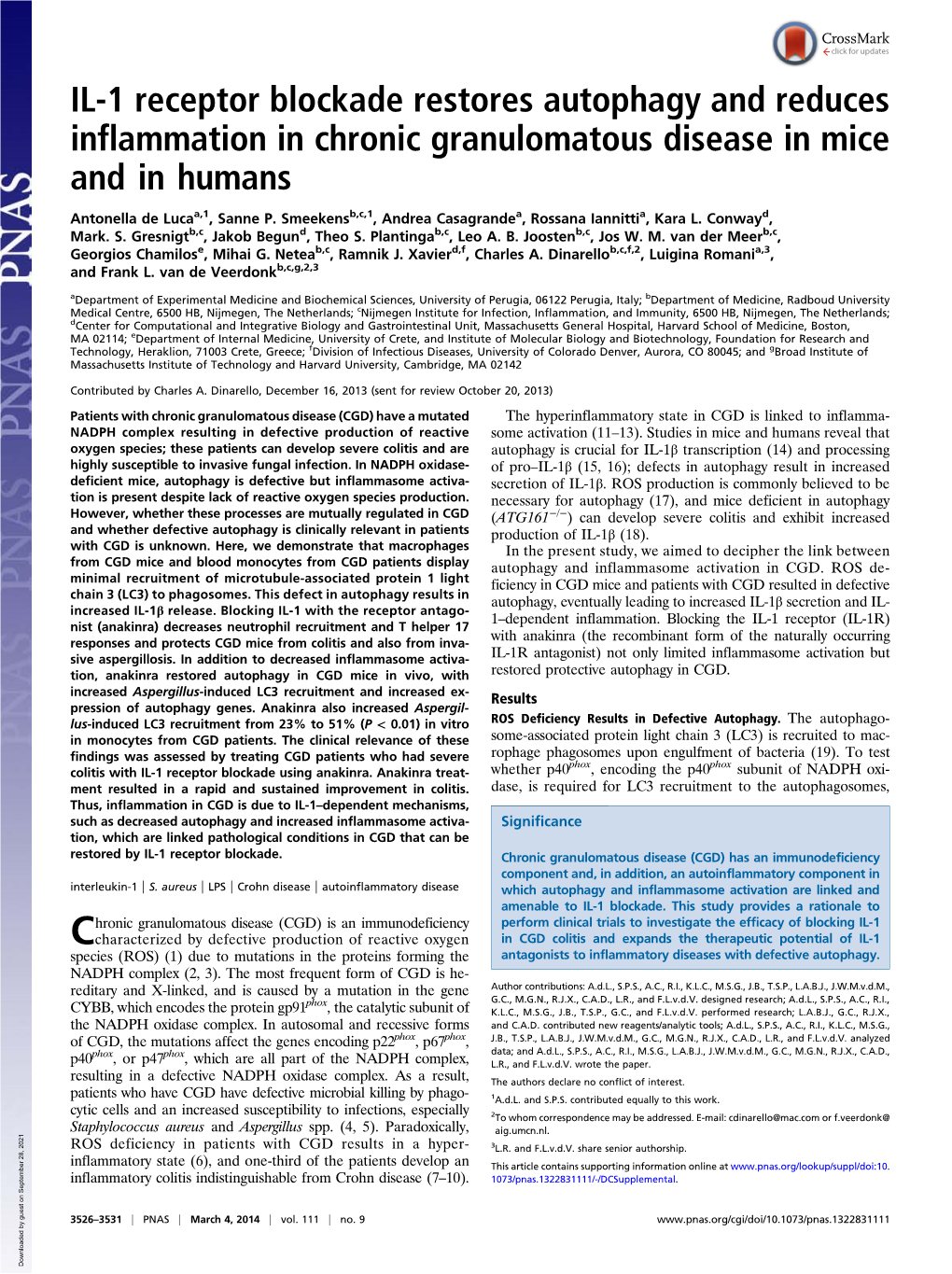 IL-1 Receptor Blockade Restores Autophagy and Reduces Inflammation in Chronic Granulomatous Disease in Mice and in Humans