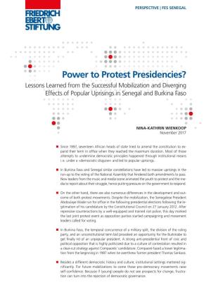 Power to Protest Presidencies? Lessons Learned from the Successful Mobilization and Diverging Effects of Popular Uprisings in Senegal and Burkina Faso
