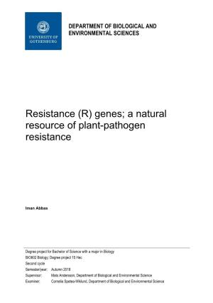 Resistance (R) Genes; a Natural Resource of Plant-Pathogen Resistance
