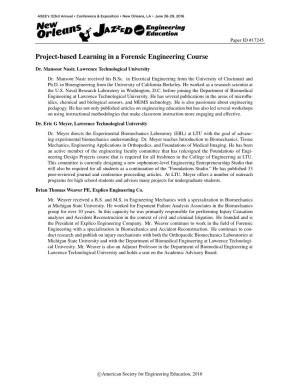 Project-Based Learning in a Forensic Engineering Course