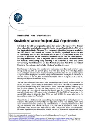 Gravitational Waves: First Joint LIGO-Virgo Detection