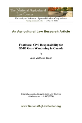 Footloose: Civil Responsibility for GMO Gene Wandering in Canada
