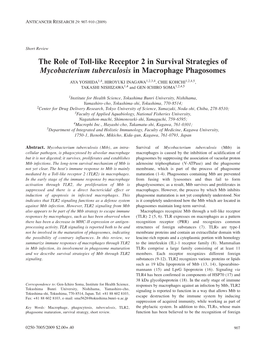 The Role of Toll-Like Receptor 2 in Survival Strategies of Mycobacterium Tuberculosis in Macrophage Phagosomes
