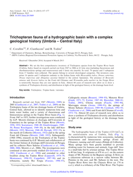 Trichopteran Fauna of a Hydrographic Basin with a Complex Geological History (Umbria – Central Italy)