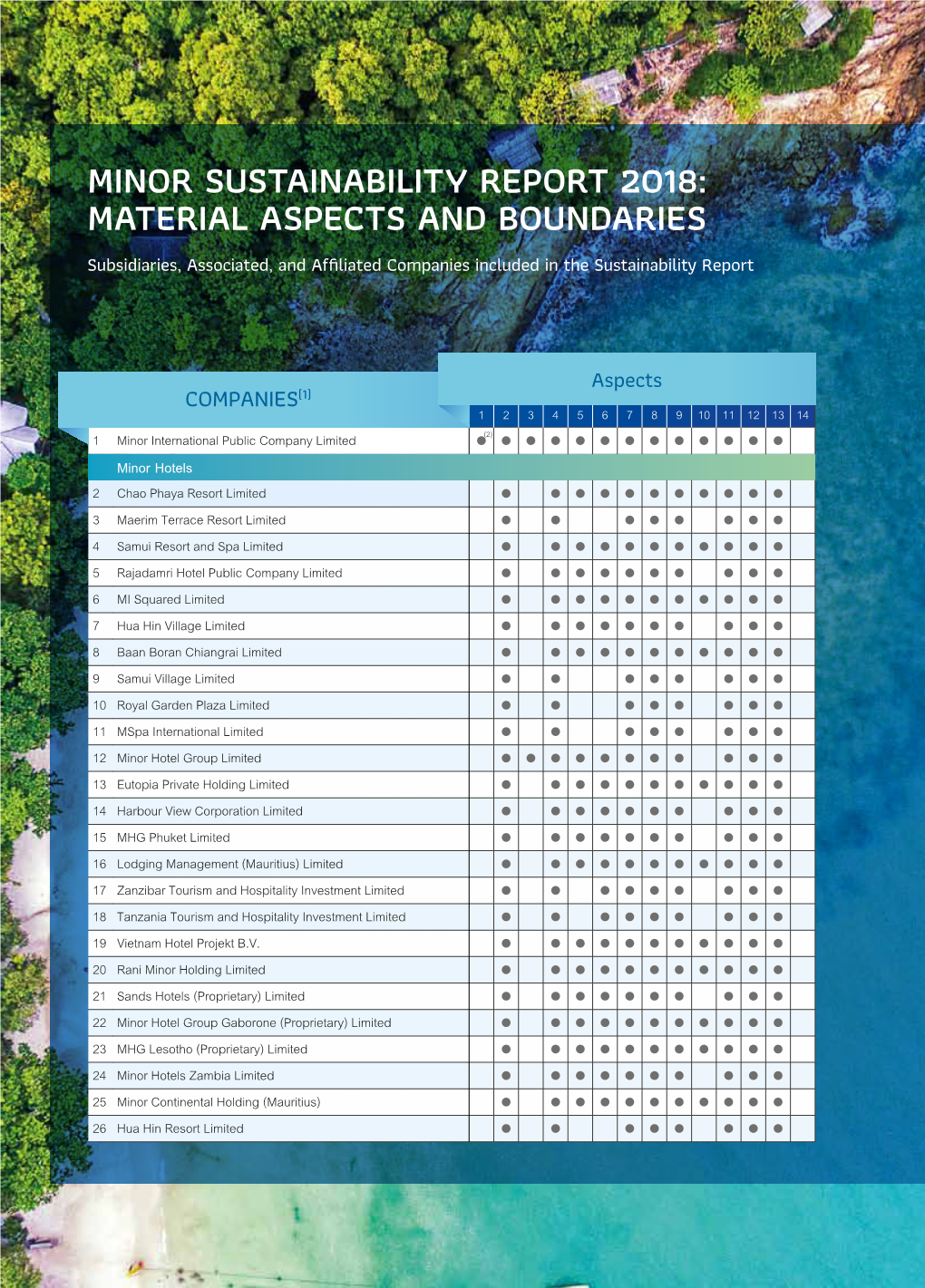 Minor Sustainability Report 2018: Material Aspects and Boundaries Subsidiaries, Associated, and Affiliated Companies Included in the Sustainability Report