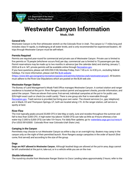 Westwater Canyon Information Moab, Utah