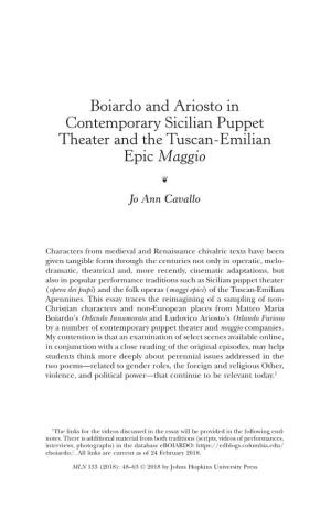 Boiardo and Ariosto in Contemporary Sicilian Puppet Theater and the Tuscan-Emilian Epic Maggio