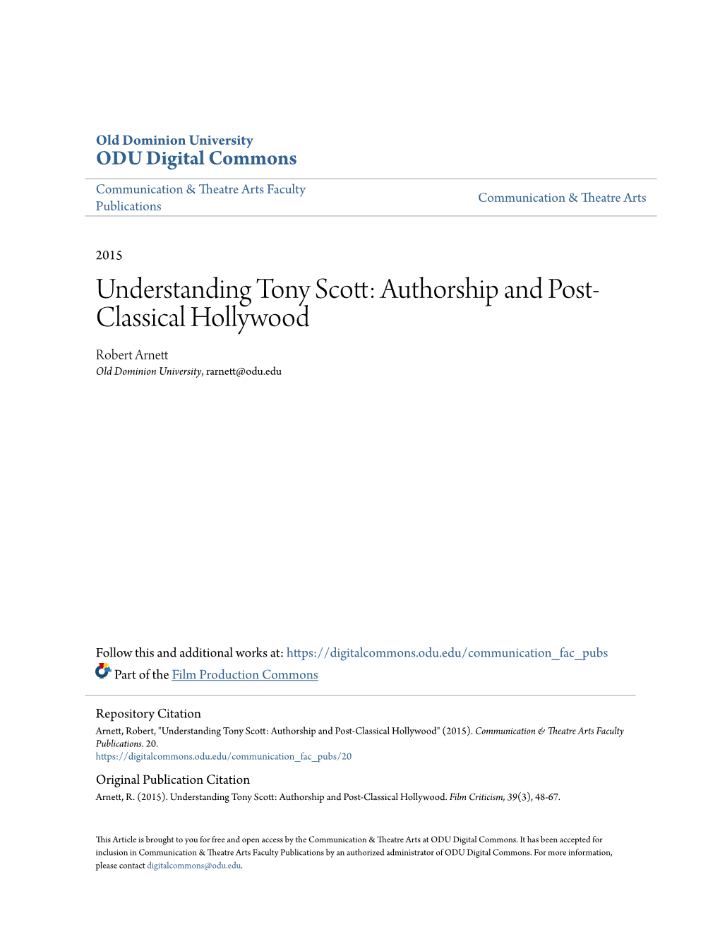 Authorship and Post-Classical Hollywood