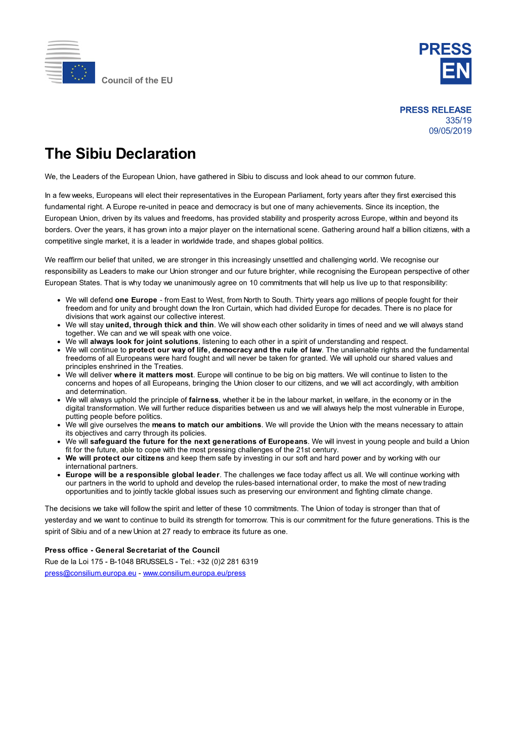 The Sibiu Declaration