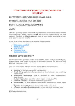 IITM GROUP of INSTITUTIONS, MURTHAL SONIPAT What Is Java