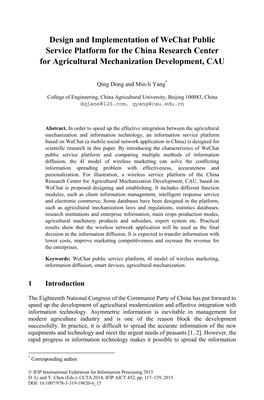 Design and Implementation of Wechat Public Service Platform for the China Research Center for Agricultural Mechanization Development, CAU