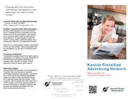 Kansas Classified Advertising Network Newspapers-- Getting You Connected THROUGHOUT the State!