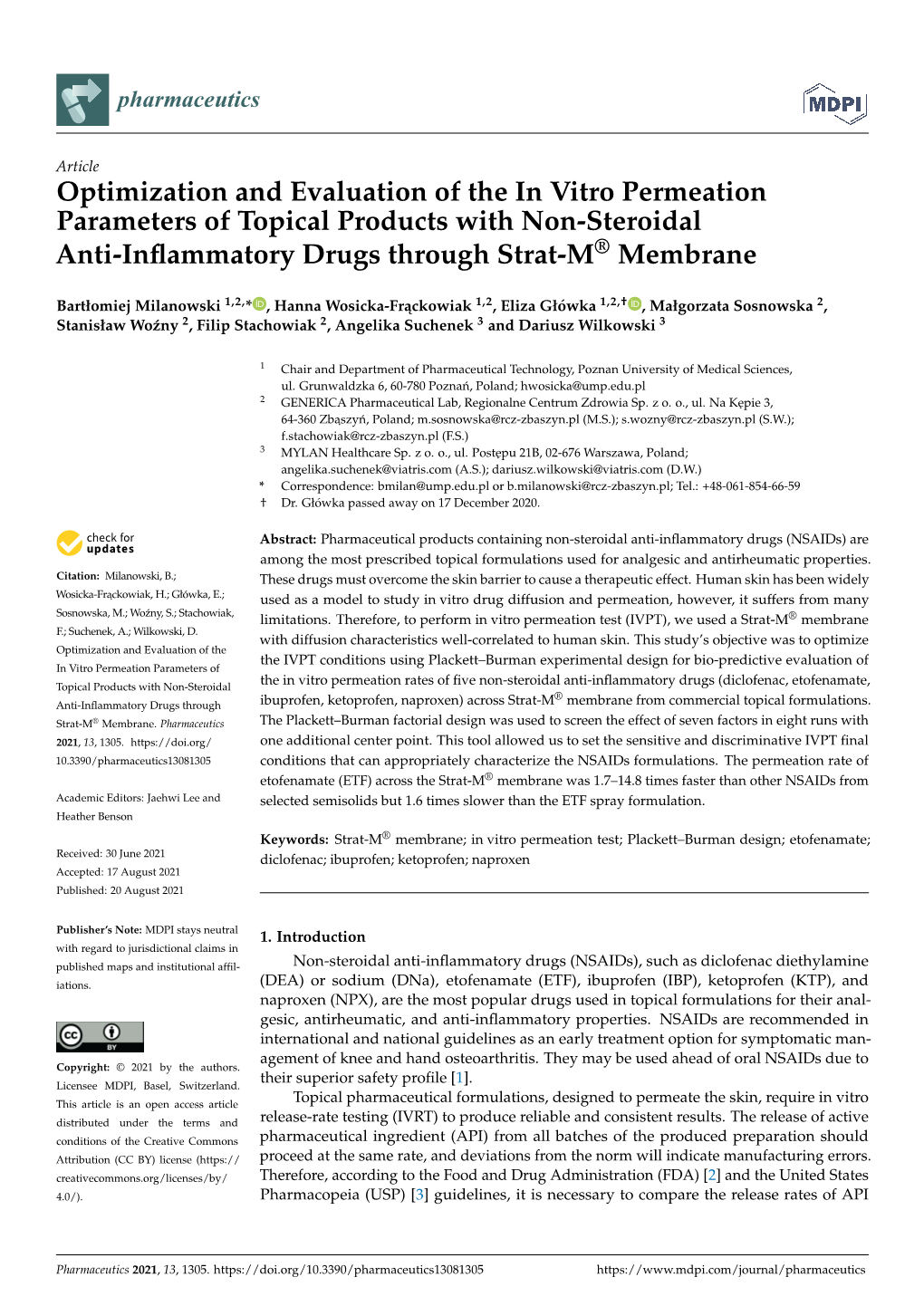 Optimization and Evaluation of the in Vitro Permeation Parameters of Topical Products with Non-Steroidal Anti-Inflammatory Drugs