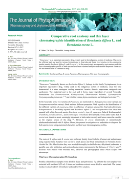 Comparative Root Anatomy and Thin Layer Chromatographic Identification of Boerhavia Diffusa L