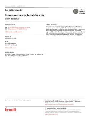 Le Maurrassisme Au Canada Français Pierre Trépanier