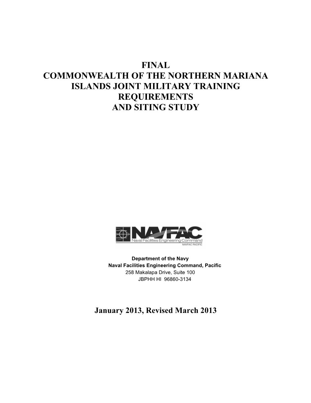 Commonwealth of the Northern Mariana Islands Joint Military Training Requirements and Siting Study