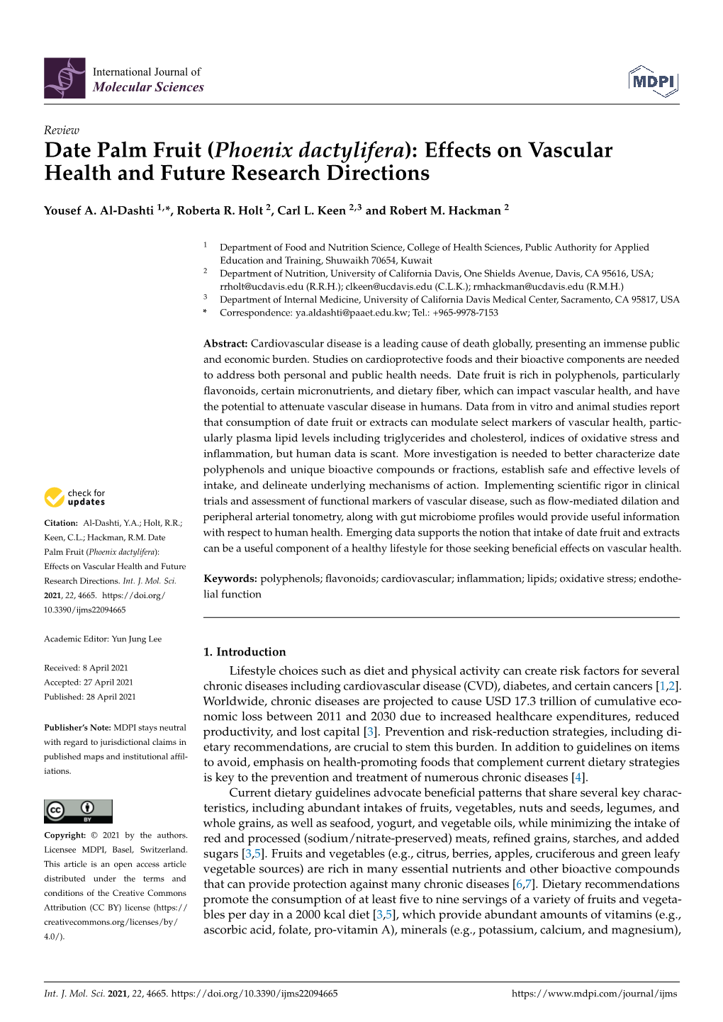 Date Palm Fruit (Phoenix Dactylifera): Effects on Vascular Health and Future Research Directions