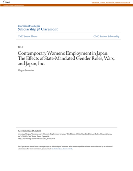 Contemporary Women's Employment in Japan: the Ffece Ts of State-Mandated Gender Roles, Wars, and Japan, Inc