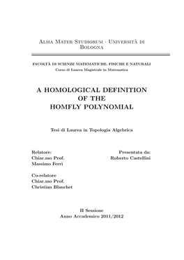 A Homological Definition of the Homfly Polynomial