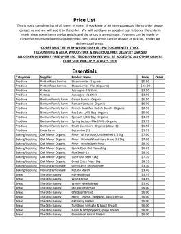 Price List This Is Not a Complete List of All Items in Store