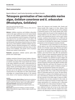 Tetraspore Germination of Two Vulnerable Marine Algae, Gelidium Canariense and G