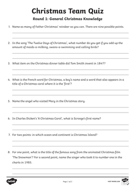 Christmas Team Quiz Round 1: General Christmas Knowledge