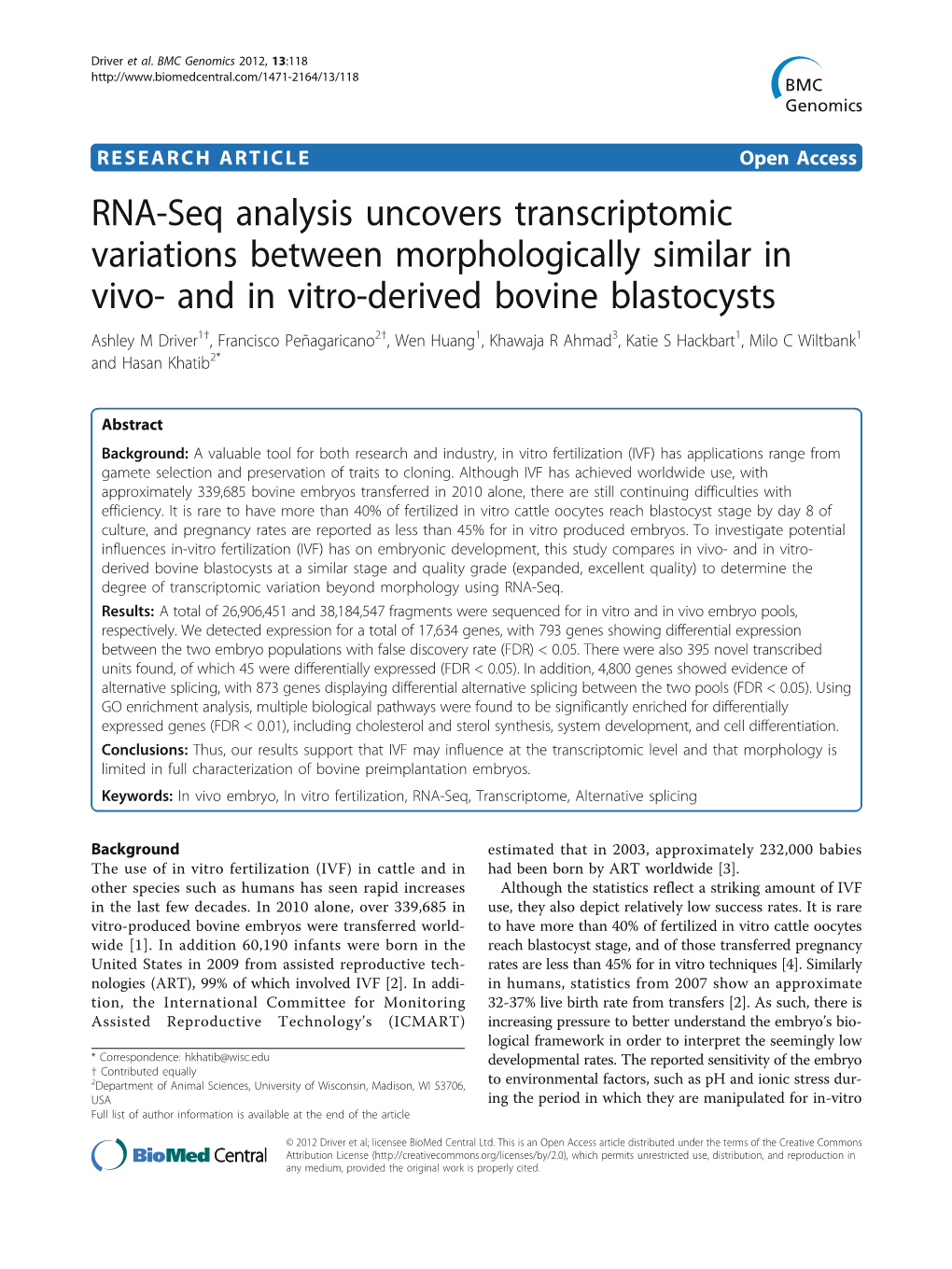 RNA-Seq Analysis Uncovers Transcriptomic Variations Between