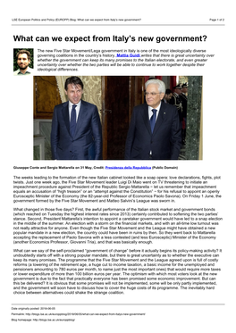 LSE European Politics and Policy (EUROPP) Blog: What Can We Expect from Italy’S New Government? Page 1 of 2