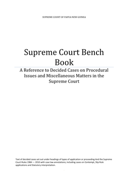 Supreme Court Bench Book a Reference to Decided Cases on Procedural Issues and Miscellaneous Matters in the Supreme Court