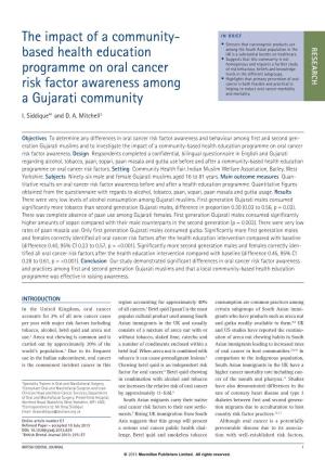 The Impact of a Community-Based Health Education Programme on Oral Cancer Risk Factor Awareness