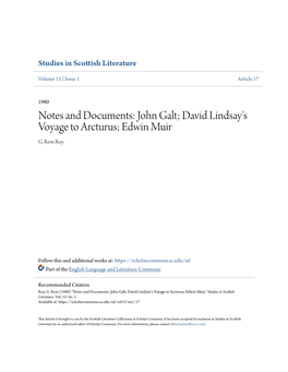 Notes and Documents: John Galt; David Lindsay's Voyage to Arcturus; Edwin Muir G
