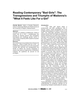 Reading Contemporary "Bad Girls": the Transgressions and Triumphs of Madonna's "What It Feels Like for a Girl&Quo