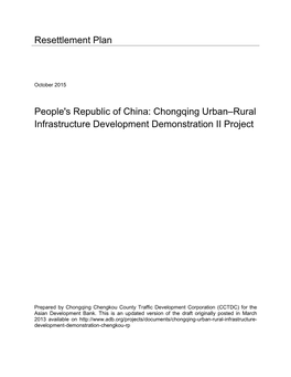 Resettlement Plan People's Republic of China: Chongqing Urban–Rural