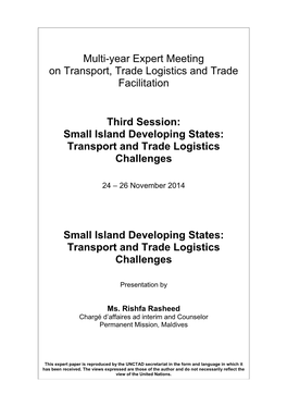 Small Island Developing States: Transport and Trade Logistics Challenges