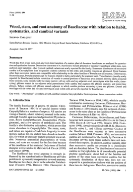 Wood, Stem, and Root Anatomy of Basellaceae with Relation to Habit, Systematics, and Cambial Variants