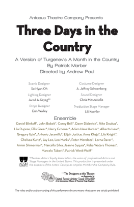 Three Days in the Country a Version of Turgenev’S a Month in the Country by Patrick Marber Directed by Andrew Paul
