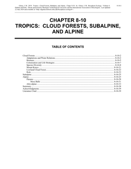 Cloud Forests, Subalpine, and Alpine