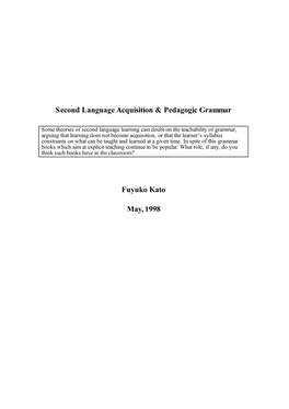 Second Language Acquisition & Pedagogic Grammar