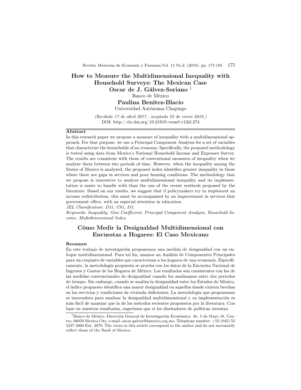 How to Measure the Multidimensional Inequality with Household Surveys: the Mexican Case Oscar De J