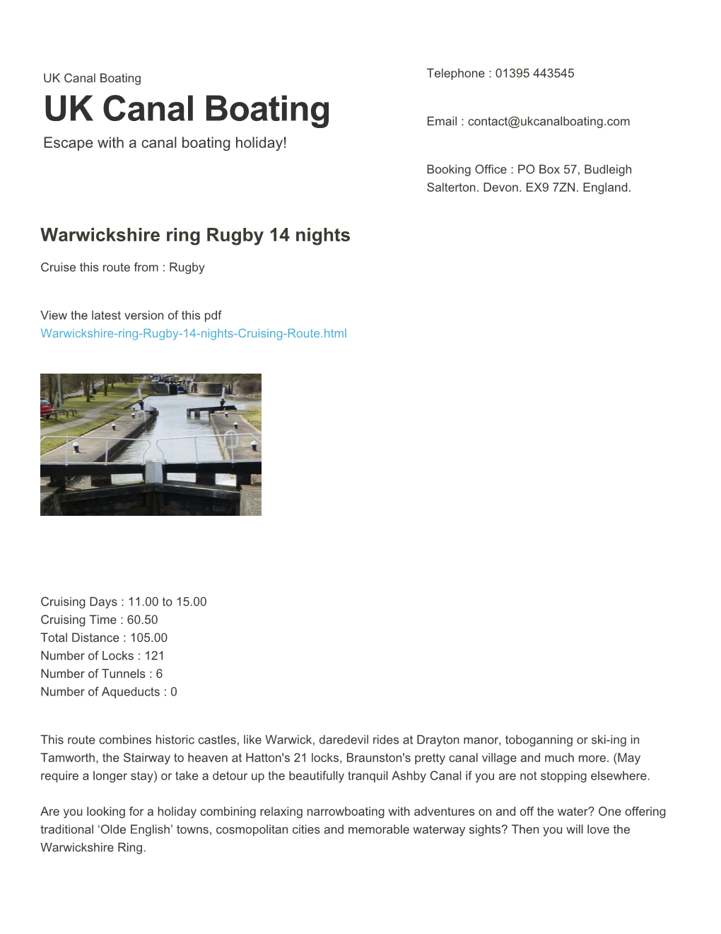 Warwickshire Ring Rugby 14 Nights | UK Canal Boating