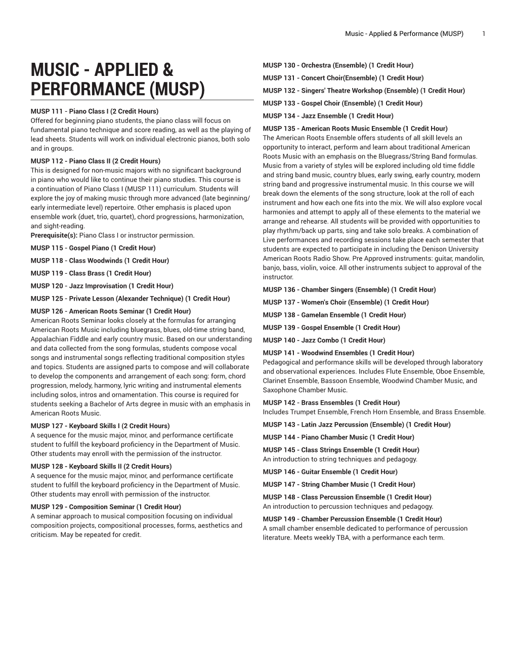 Music - Applied & Performance (MUSP) 1
