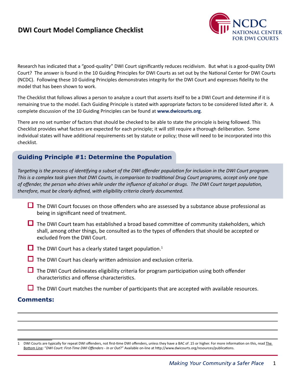 DWI Court Model Compliance Checklist