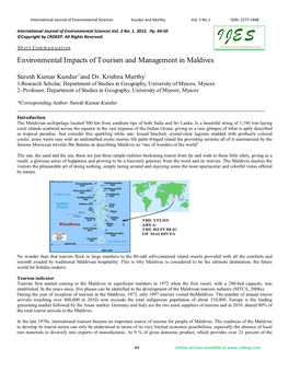 Environmental Impacts of Tourism and Management in Maldives