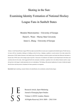 Examining Identity Formation of National Hockey League Fans in Sunbelt States