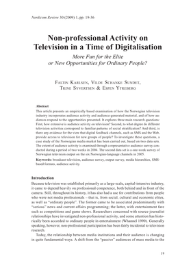 Non-Professional Activity on Television in a Time of Digitalisation More Fun for the Elite Or New Opportunities for Ordinary People?