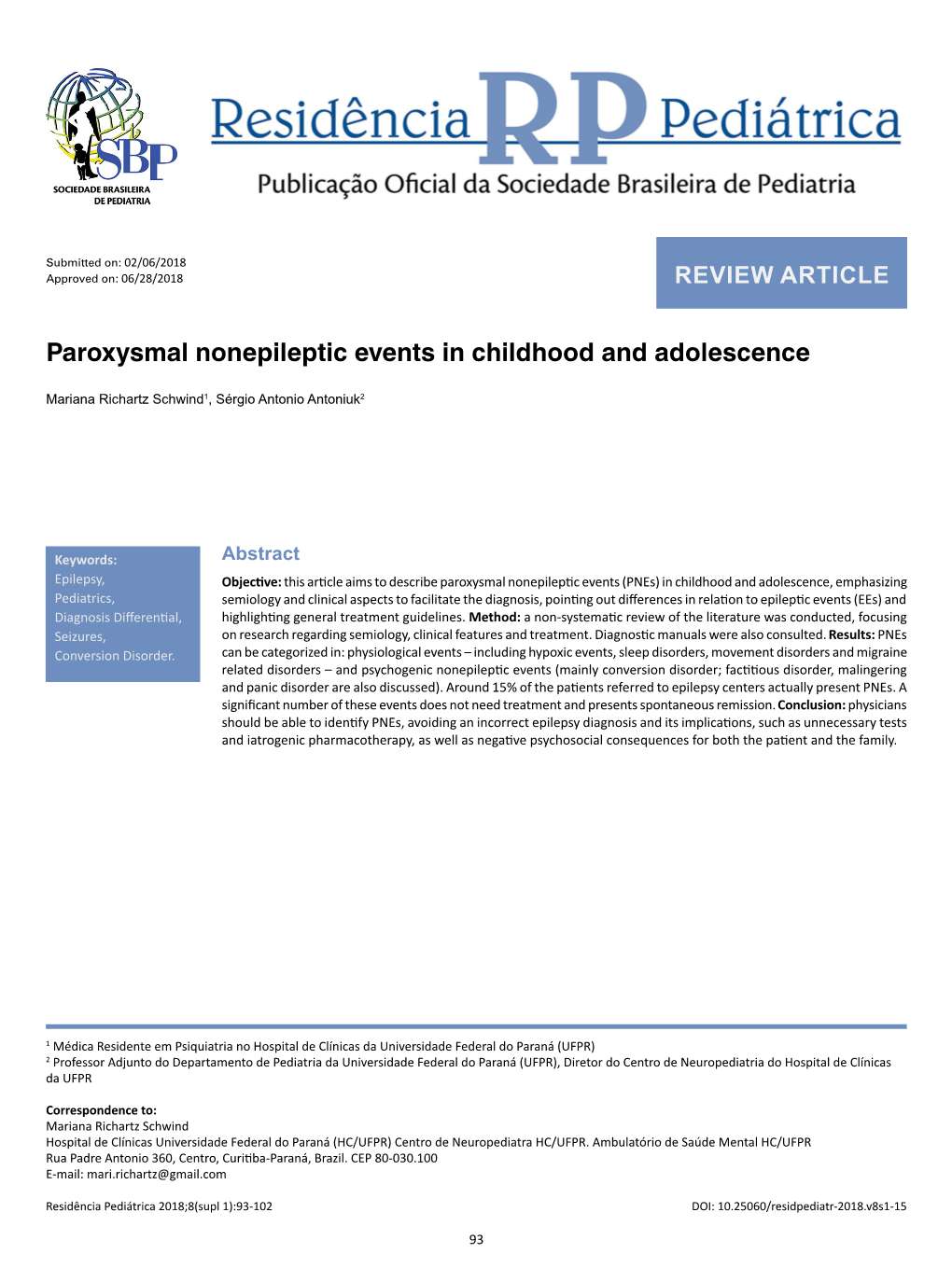 Paroxysmal Nonepileptic Events in Childhood and Adolescence